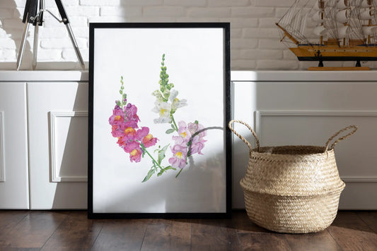 Handgemalte Löwenmäulchen Aquarellillustration als fine art print