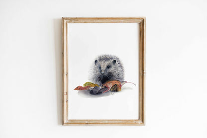 Igel mit Laub als Kunstdruck