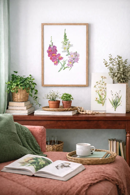 Löwenmäulchenkunstdruck im Wohnzimmer
