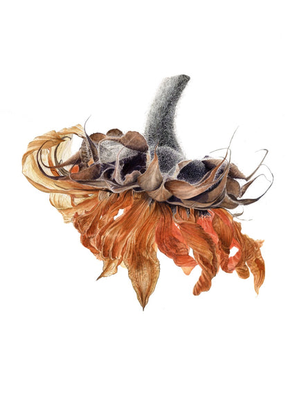Original einer handegemalten Illustraion einer welckenden Sonnenblume 