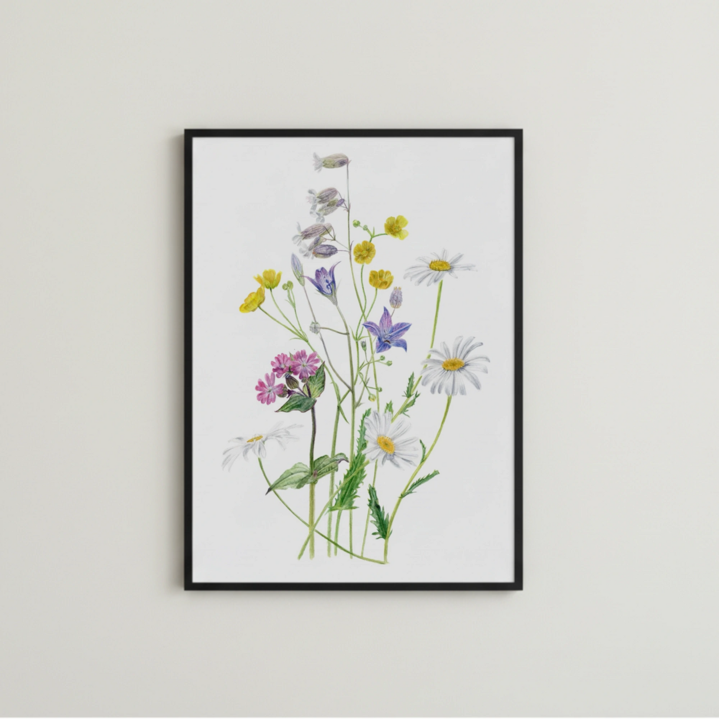 Wiese mit bunter Blumen Kunstdruck gerahmt