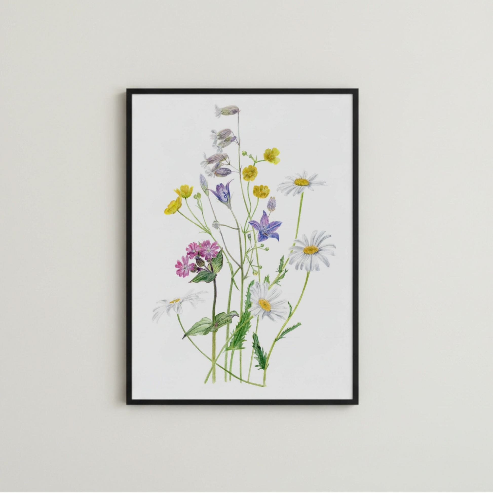 Wiese mit bunter Blumen Kunstdruck gerahmt