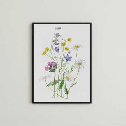 Wiese mit bunter Blumen Kunstdruck gerahmt