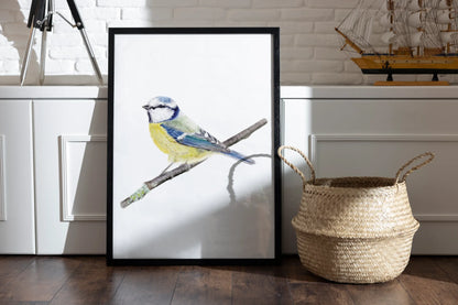 Meise Aquarellillustration als Kunstdruck gerahmt