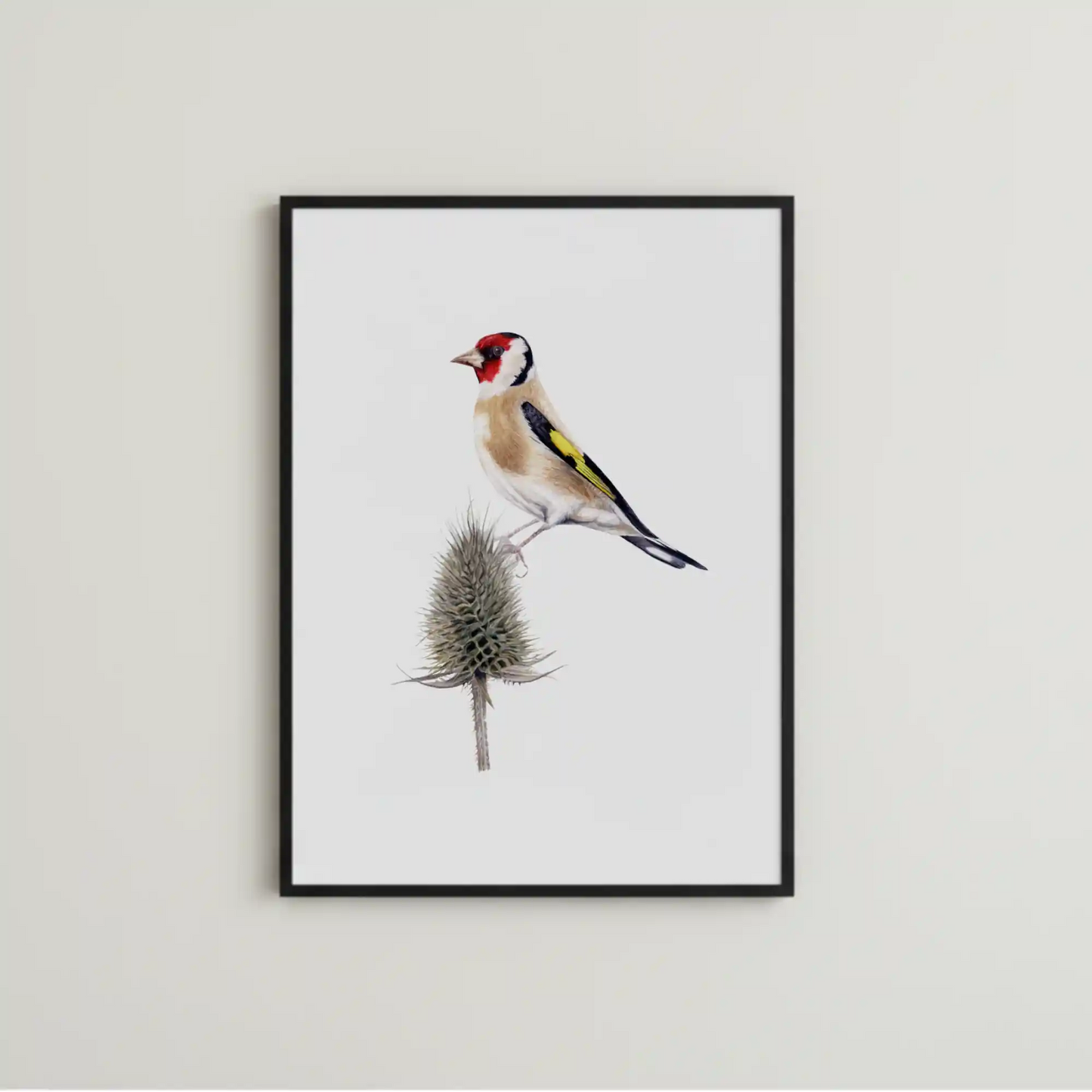 handgemalte VogelIllustration eines Diestelfinken als Kunstdruck